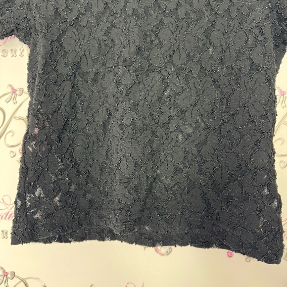 La senza tshirt lace mesh floral flowers black mock neck crop top style luxe - Picture 7 of 8